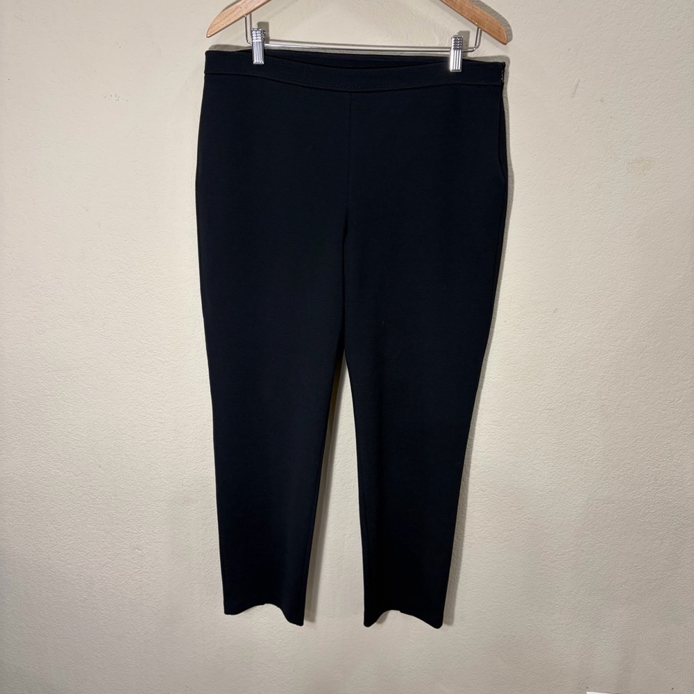 St John Caviar Black tapered Leg Trouser Pull On Side Zip Sz 14 Career Luxury
